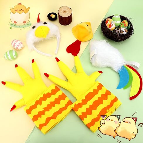 5pcs Chicken Costume Women Men, Rooster Costume Include Headband Tail Feet and Nose for Animal Halloween Easter Party in Kuwait