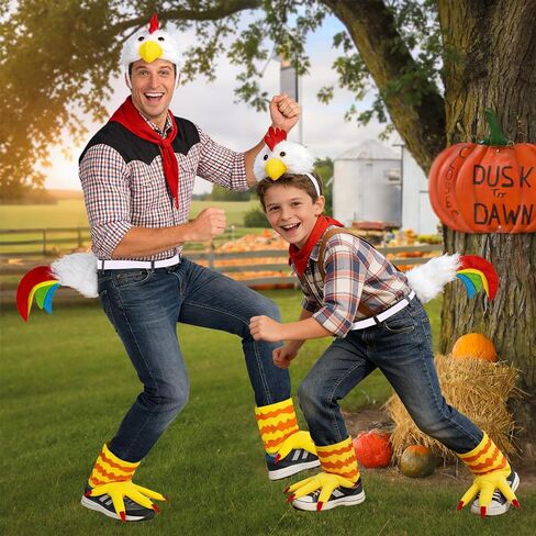 5pcs Chicken Costume Women Men, Rooster Costume Include Headband Tail Feet and Nose for Animal Halloween Easter Party in Kuwait