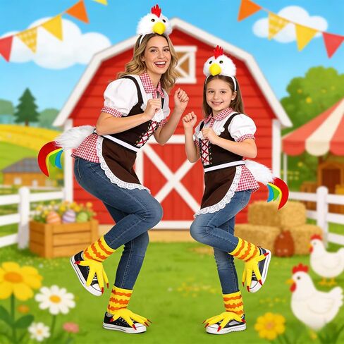 5pcs Chicken Costume Women Men, Rooster Costume Include Headband Tail Feet and Nose for Animal Halloween Easter Party in Kuwait
