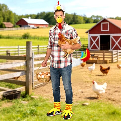 5pcs Chicken Costume Women Men, Rooster Costume Include Headband Tail Feet and Nose for Animal Halloween Easter Party in Kuwait