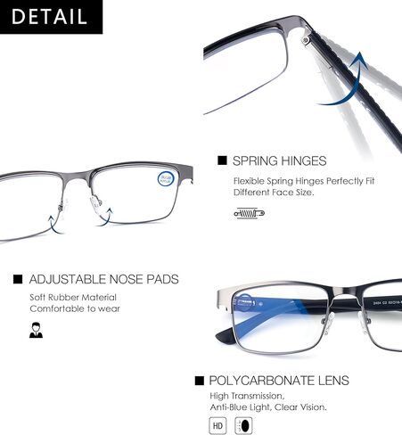 SKYOAK Premium 2 PACK Durable Progressive Multifocus Reading Glasses Men Blue Light Blocking Computer Reader in Kuwait