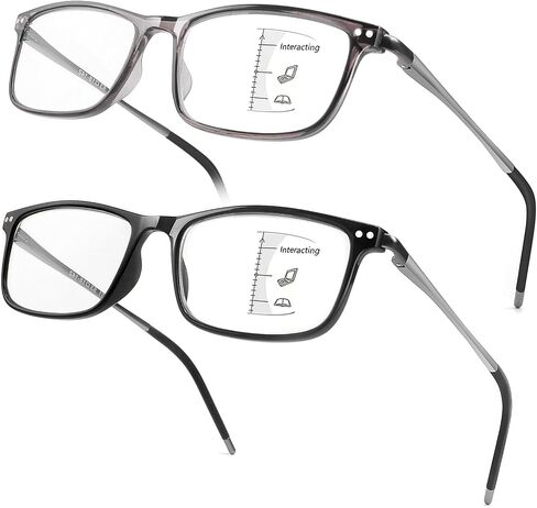 SKYOAK Premium 2 PACK Durable Progressive Multifocus Reading Glasses Men Blue Light Blocking Computer Reader in Kuwait
