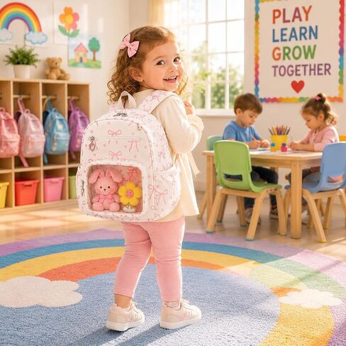 LEDAOU Toddler Backpack for Girls Boys 2-4, Cute 12" Preschool Kindergarten Kids Backpack Small Diaper Bag Daycare Bags School Travel with Clear Pocket in Kuwait