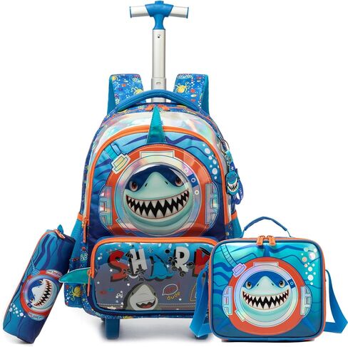 Kids Rolling Backpack for Boys Dinosaur Trolley Suitcases Luggage with Wheels Bookbag Wheeled 3pcs Preschool Students Elementary Teenagers Lunch Box Pencil Case Green for Age 5-10 in Saudi Arabia