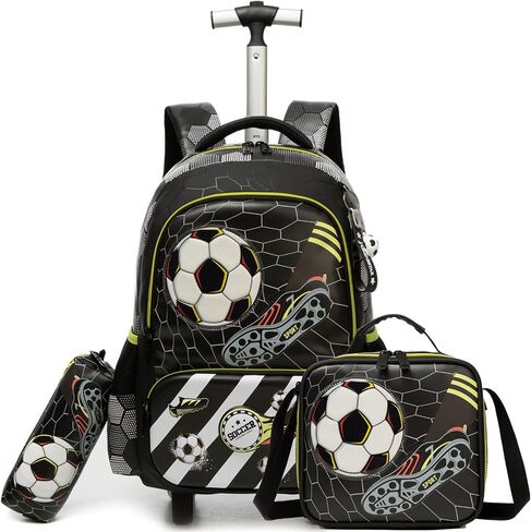 Kids Rolling Backpack for Boys Dinosaur Trolley Suitcases Luggage with Wheels Bookbag Wheeled 3pcs Preschool Students Elementary Teenagers Lunch Box Pencil Case Green for Age 5-10 in Saudi Arabia