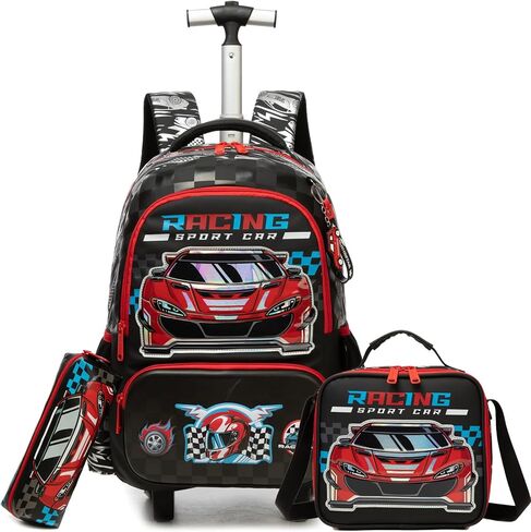 Kids Rolling Backpack for Boys Dinosaur Trolley Suitcases Luggage with Wheels Bookbag Wheeled 3pcs Preschool Students Elementary Teenagers Lunch Box Pencil Case Green for Age 5-10 in Saudi Arabia