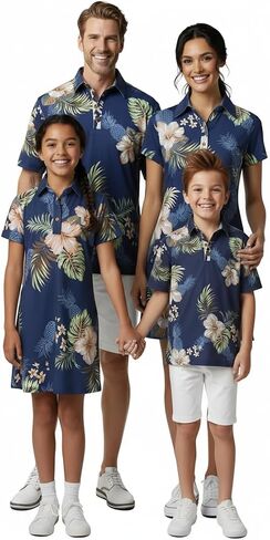 Hawaii Hangover Family Matching Tropical Polo Shirts & Polo Dresses – Pineapple Garden Navy Resort Golf Outfits in Kuwait