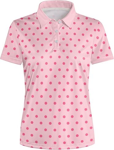 Polka Dot Top for Women- Women's Golf Polo Shirts, Short Sleeve Dry Fit Shirts for Women, Trendy and Comfortable Golf Apparel in Saudi Arabia