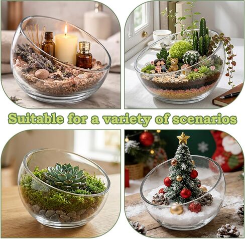 2Pack Slant Cut Bowl, Glass Terrarium, Glass Fish Bowl Vase, Flower Vase Centerpiece, Candy Dish, Fruit Jar (Big: Open 8.5" Height 6" x 3" ; Small: Open 5.75" Height 4" x 2") in Saudi Arabia