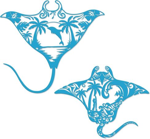 Slickss Blue Manta Ray Metal Wall Art، Sting Ray Wall Decor مجموعة من 2 - فن جدار المحيط، فن جدار الشاطئ لغرفة المعيشة، الحمام، ديكور المنزل الساحلي in Kuwait
