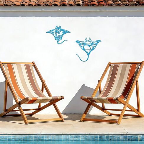 Slickss Blue Manta Ray Metal Wall Art، Sting Ray Wall Decor مجموعة من 2 - فن جدار المحيط، فن جدار الشاطئ لغرفة المعيشة، الحمام، ديكور المنزل الساحلي in Kuwait