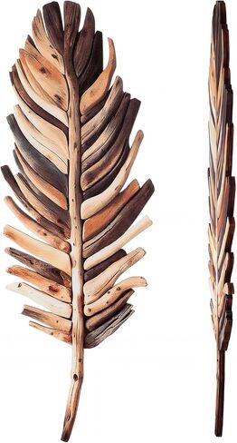 Yerliker 2 Pcs Wooden Driftwood Leaf Wall Art Decor Hanging Sculpture Farmhouse Botanical Hanging Living Room Bedroom Bathroom Kitchen Office Boho Home Decorations 16-5.5''(Vintage Brown) in Kuwait