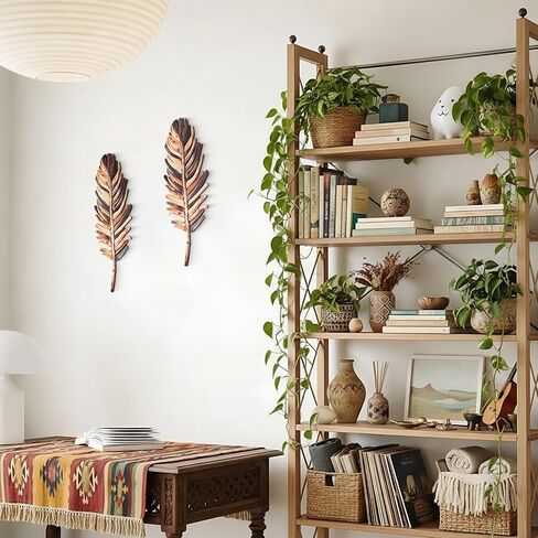 Yerliker 2 Pcs Wooden Driftwood Leaf Wall Art Decor Hanging Sculpture Farmhouse Botanical Hanging Living Room Bedroom Bathroom Kitchen Office Boho Home Decorations 16-5.5''(Vintage Brown) in Kuwait