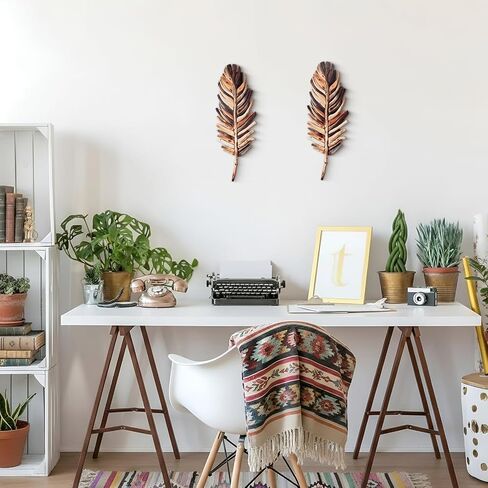 Yerliker 2 Pcs Wooden Driftwood Leaf Wall Art Decor Hanging Sculpture Farmhouse Botanical Hanging Living Room Bedroom Bathroom Kitchen Office Boho Home Decorations 16-5.5''(Vintage Brown) in Kuwait