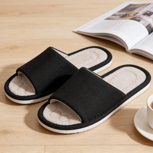 Dokela Mens Open Toe House Slippers Breathable Slip-on Indoor Slippers with Memory Foam Soft Machine Washable Bedroom Home Shoes in Saudi Arabia