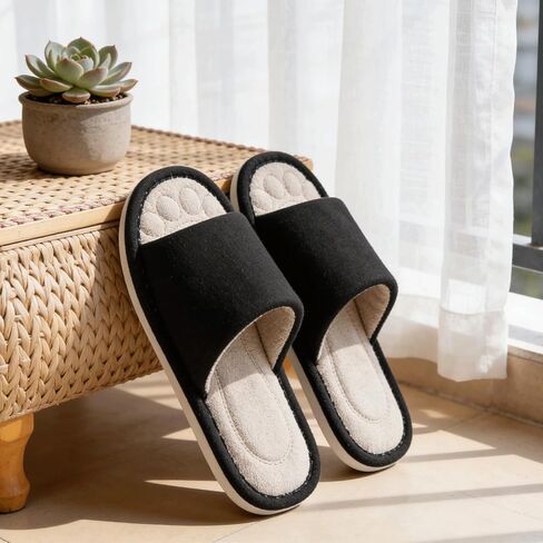 Dokela Mens Open Toe House Slippers Breathable Slip-on Indoor Slippers with Memory Foam Soft Machine Washable Bedroom Home Shoes in Saudi Arabia