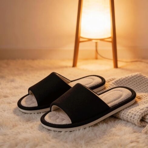 Dokela Mens Open Toe House Slippers Breathable Slip-on Indoor Slippers with Memory Foam Soft Machine Washable Bedroom Home Shoes in Saudi Arabia