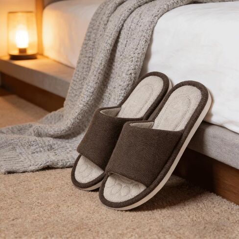 Dokela Mens Open Toe House Slippers Breathable Slip-on Indoor Slippers with Memory Foam Soft Machine Washable Bedroom Home Shoes in Saudi Arabia
