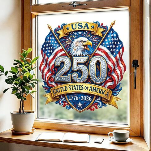 250th Anniversary Window Cling Independence Day Window Stickers Fourth of July Patriotism Decor with Pentagram Design Static Window Clings for Holiday Store Home Glass Door Decorative Supplies 1 Pcs in Saudi Arabia