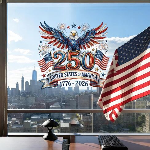 250th Anniversary Window Cling Independence Day Window Stickers Fourth of July Patriotism Decor with Pentagram Design Static Window Clings for Holiday Store Home Glass Door Decorative Supplies 1 Pcs in Saudi Arabia