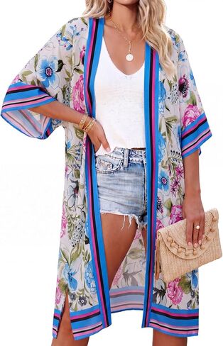 VALOLIA Kimono Swimsuit Coverup for Women - Bohemian Floral Print Lightweight Beach Cardigan Summer Vacation 2026 in Kuwait