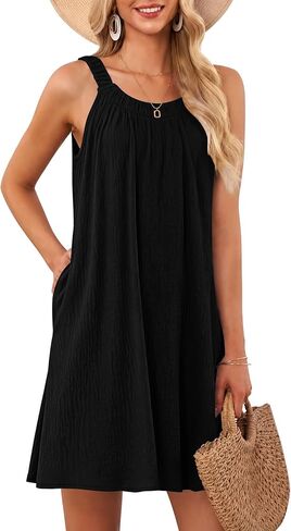 MISFAY Womens Summer Dresses Casual Loose Halter Sleeveless Beach Tank Sundresses Swimsuit Cover up with Pockets in Saudi Arabia