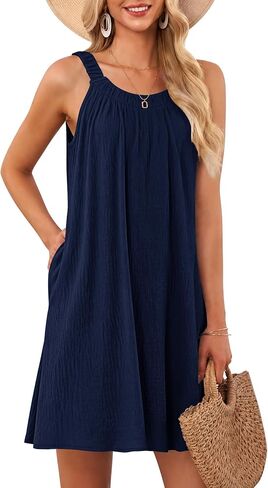 MISFAY Womens Summer Dresses Casual Loose Halter Sleeveless Beach Tank Sundresses Swimsuit Cover up with Pockets in Saudi Arabia