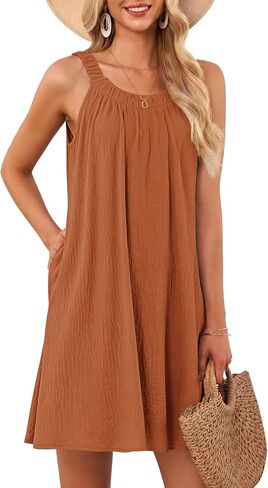 MISFAY Womens Summer Dresses Casual Loose Halter Sleeveless Beach Tank Sundresses Swimsuit Cover up with Pockets in Saudi Arabia