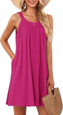 MISFAY Womens Summer Dresses Casual Loose Halter Sleeveless Beach Tank Sundresses Swimsuit Cover up with Pockets in Saudi Arabia