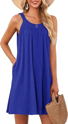 MISFAY Womens Summer Dresses Casual Loose Halter Sleeveless Beach Tank Sundresses Swimsuit Cover up with Pockets in Saudi Arabia