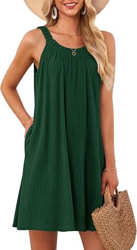 MISFAY Womens Summer Dresses Casual Loose Halter Sleeveless Beach Tank Sundresses Swimsuit Cover up with Pockets in Saudi Arabia