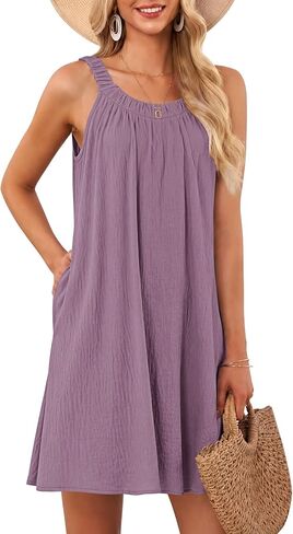 MISFAY Womens Summer Dresses Casual Loose Halter Sleeveless Beach Tank Sundresses Swimsuit Cover up with Pockets in Saudi Arabia
