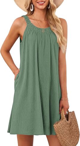 MISFAY Womens Summer Dresses Casual Loose Halter Sleeveless Beach Tank Sundresses Swimsuit Cover up with Pockets in Saudi Arabia
