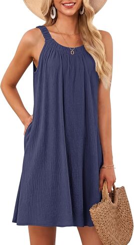 MISFAY Womens Summer Dresses Casual Loose Halter Sleeveless Beach Tank Sundresses Swimsuit Cover up with Pockets in Saudi Arabia