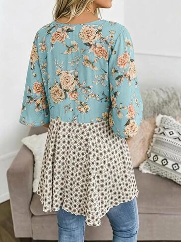 Kimono Cardigans for Women Spring Summer Floral 3/4 Sleeve Tie Front Patchwork Loose Boho Flowy Beach Cover Up in Kuwait