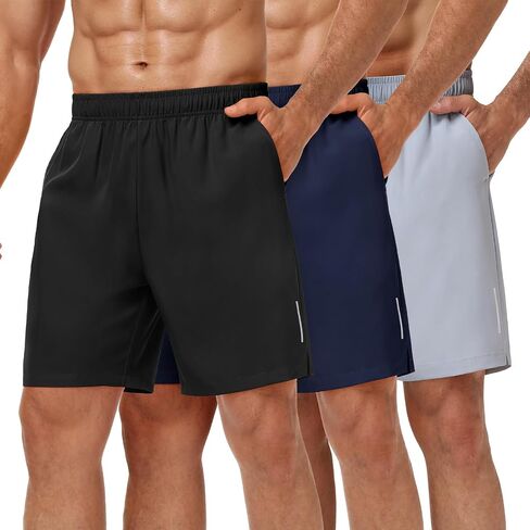 MIER Men's 3 Pack Athletic Running Shorts - 7 Inch Quick Dry Lightweight Gym Workout Training Shorts with Pockets, No Liner in Kuwait