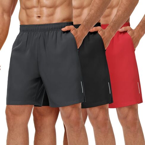 MIER Men's 3 Pack Athletic Running Shorts - 7 Inch Quick Dry Lightweight Gym Workout Training Shorts with Pockets, No Liner in Kuwait