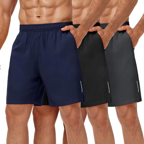 MIER Men's 3 Pack Athletic Running Shorts - 7 Inch Quick Dry Lightweight Gym Workout Training Shorts with Pockets, No Liner in Kuwait