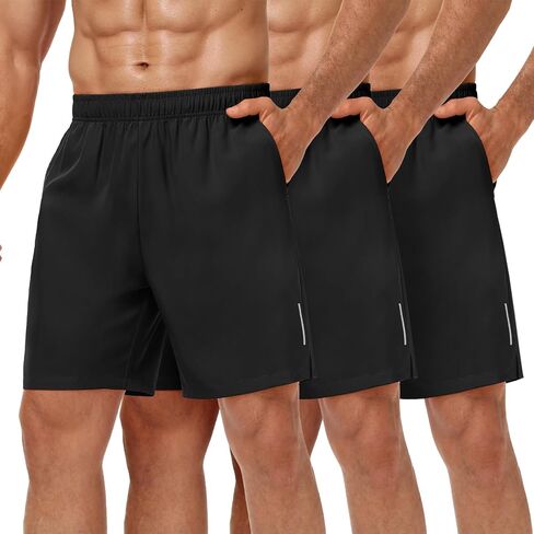 MIER Men's 3 Pack Athletic Running Shorts - 7 Inch Quick Dry Lightweight Gym Workout Training Shorts with Pockets, No Liner in Kuwait