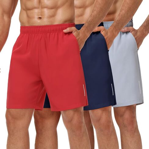 MIER Men's 3 Pack Athletic Running Shorts - 7 Inch Quick Dry Lightweight Gym Workout Training Shorts with Pockets, No Liner in Kuwait