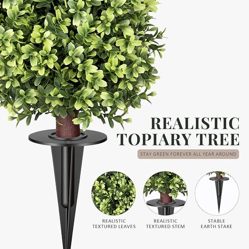 LeafVerse 27" Boxwood Topiary Trees Artificial – UV Resistant Fake Plant Balls Greenery Bushes with Spike, Perfect for Front Porch, Garden & Indoor Home Décor,2 Pack in Kuwait