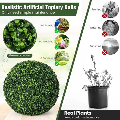 كرة توبياري مقاس 48.26 سم من DREAMADE، قطعتان من كرات خشب البقس الصناعي الواقية من الشمس للتعليق، توبياري صناعي للخارج، في الداخل، الشرفة، الشرفة، الزفاف، ديكور المنزل in Kuwait
