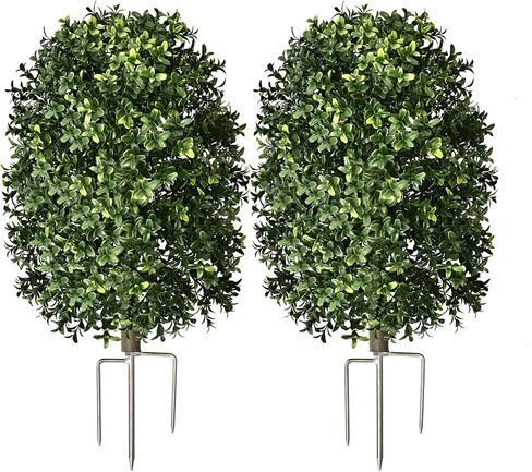 Artificial Topiary Trees, Set of 2 Faux Boxwood Topiary Ball Tree | UV Resistant, Indoor Outdoor, Front Porch Decor, Garden Yard & Balcony in Saudi Arabia