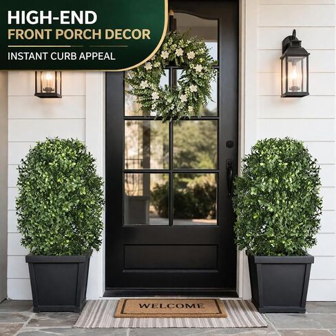 Artificial Topiary Trees, Set of 2 Faux Boxwood Topiary Ball Tree | UV Resistant, Indoor Outdoor, Front Porch Decor, Garden Yard & Balcony in Saudi Arabia