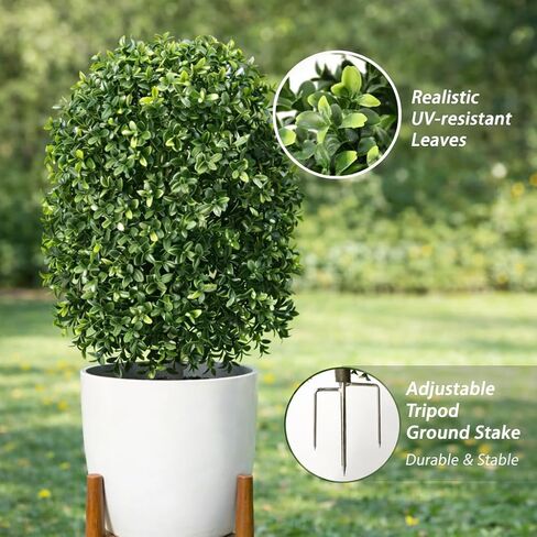 Artificial Topiary Trees, Set of 2 Faux Boxwood Topiary Ball Tree | UV Resistant, Indoor Outdoor, Front Porch Decor, Garden Yard & Balcony in Saudi Arabia