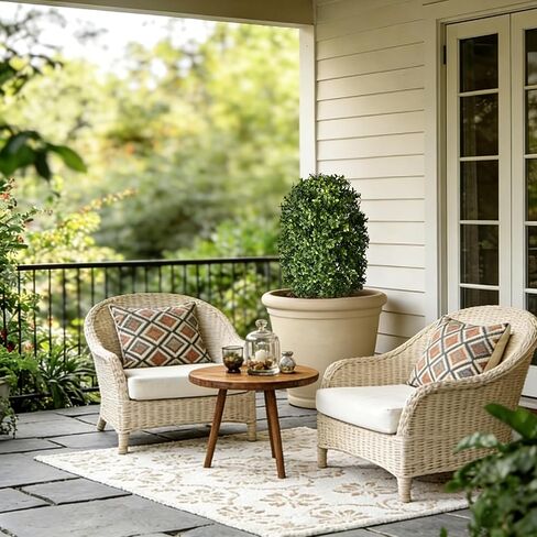 Artificial Topiary Trees, Set of 2 Faux Boxwood Topiary Ball Tree | UV Resistant, Indoor Outdoor, Front Porch Decor, Garden Yard & Balcony in Saudi Arabia