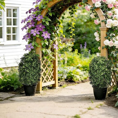 Artificial Topiary Trees, Set of 2 Faux Boxwood Topiary Ball Tree | UV Resistant, Indoor Outdoor, Front Porch Decor, Garden Yard & Balcony in Saudi Arabia