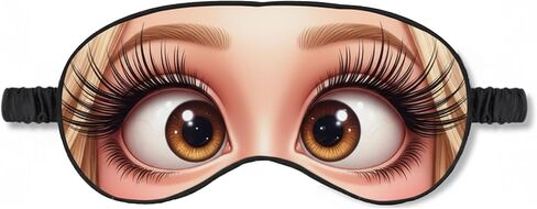 Cartoon Big Eyes Satin Sleep Mask with Brown Hair & Black Glasses, Soft Travel Eye Blindfold for Naps, Novelty Gag Gift for Men Women, Brown Hair & Black Glasses in Saudi Arabia