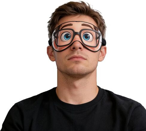 Cartoon Big Eyes Satin Sleep Mask with Brown Hair & Black Glasses, Soft Travel Eye Blindfold for Naps, Novelty Gag Gift for Men Women, Brown Hair & Black Glasses in Saudi Arabia