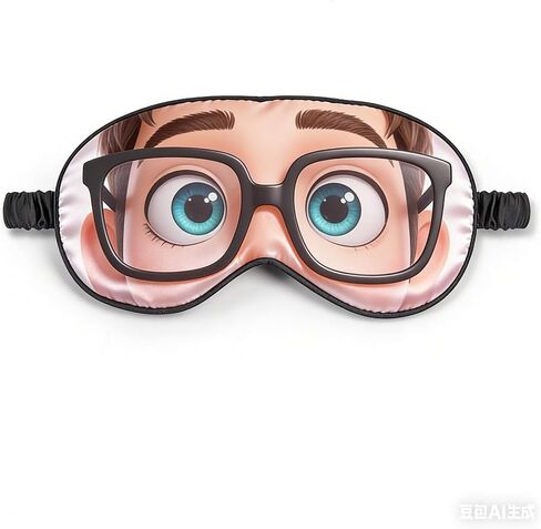 Cartoon Big Eyes Satin Sleep Mask with Brown Hair & Black Glasses, Soft Travel Eye Blindfold for Naps, Novelty Gag Gift for Men Women, Brown Hair & Black Glasses in Saudi Arabia
